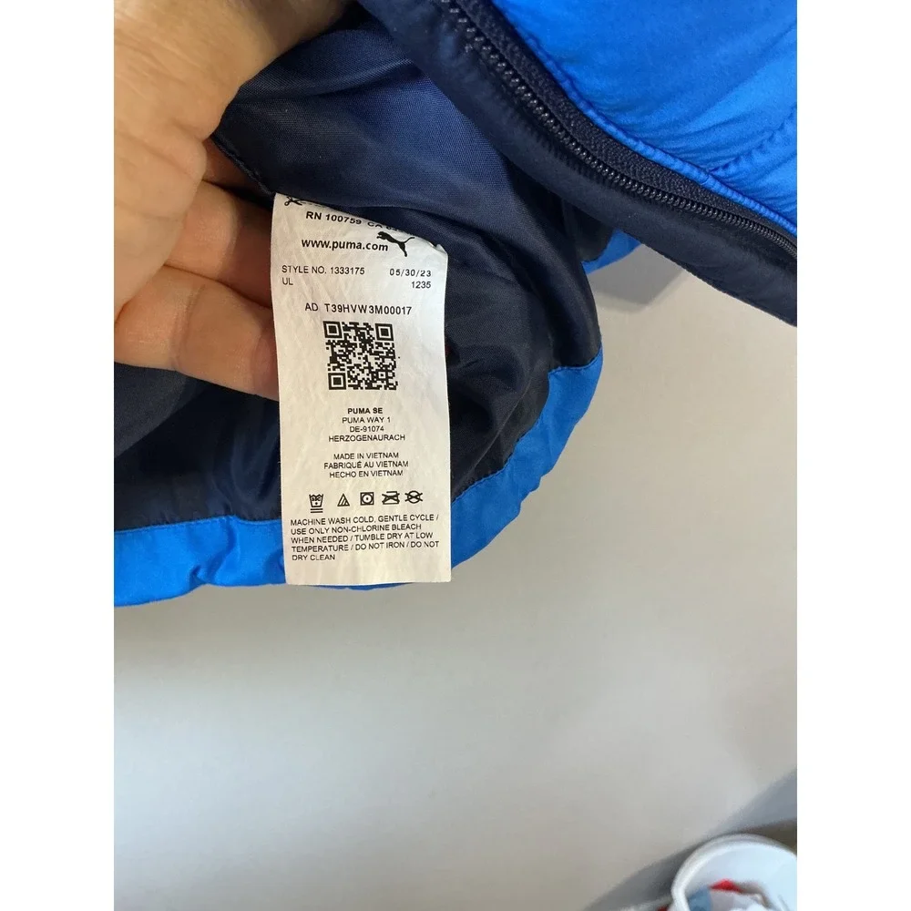 Puma Boys Blue Navy Quilted Puffer Vest Full Zip Size M 10/12